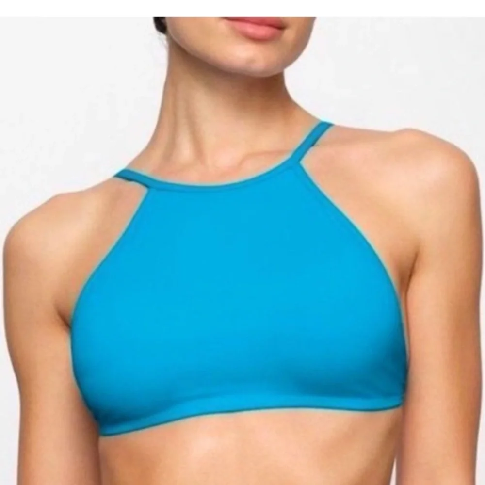 NWOT SKIMS Neon Blue Recycled Swim High Neck Bikini Top